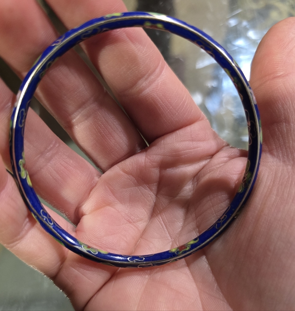 Vintage Blue Cloisonné Enamel Bangle - Picture 2 of 4